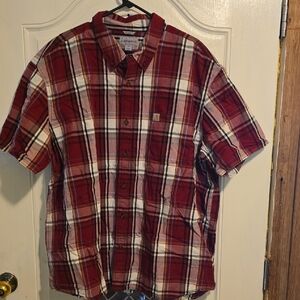 Carhartt Men's Casual Red and White Plaid Shirt